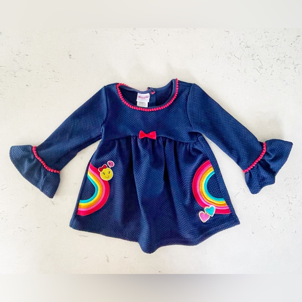 Nannette Kids Navy Embroidered Rainbow Heart Smiley Face Red Trim Top Size 5